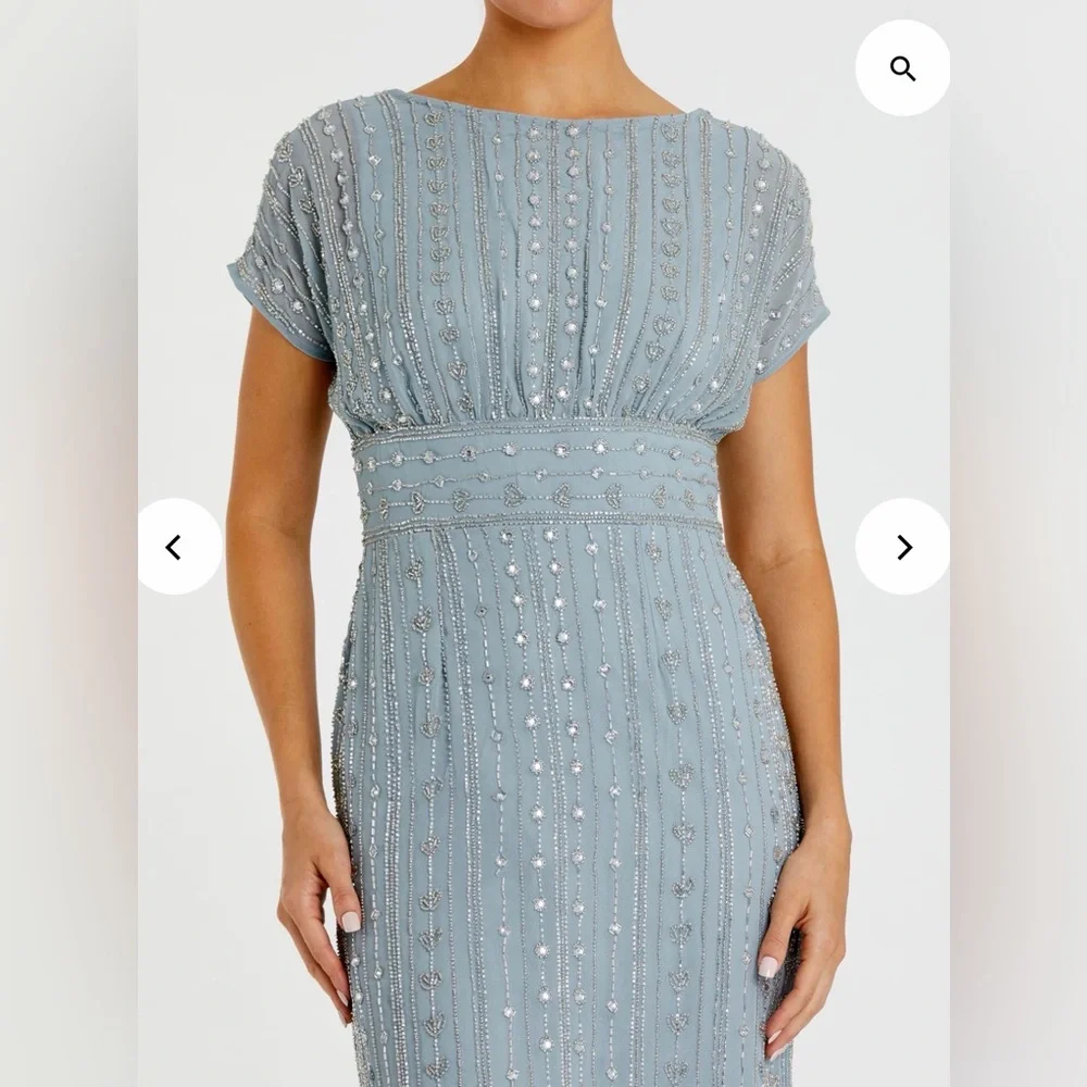 Mac Duggal Beaded Cap Sleeve Colum Midi Dress in Slate Blue - Picture 3 of 11
